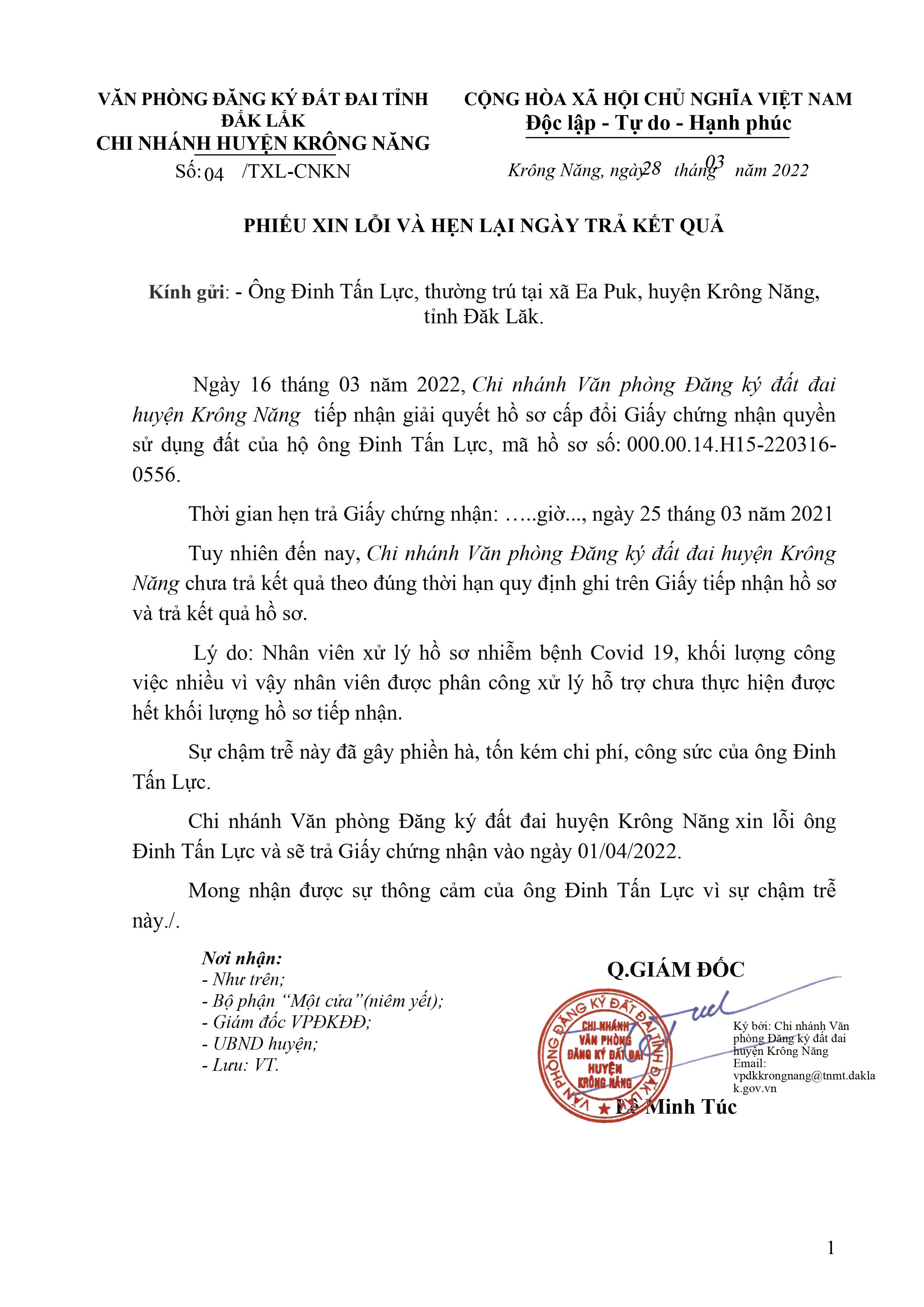 Hồ sơ trễ hạn Đinh Tấn Lực