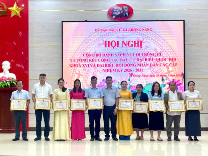 Xã Krông Năng tổ chức Hội nghị công bố danh sách người trúng cử và tổng kết công tác bầu cử nhiệm kỳ 2026–2031